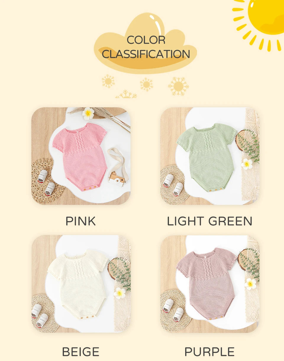 Baby Girl Summer Bodysuit, Solid Muslin Romper 1–18M