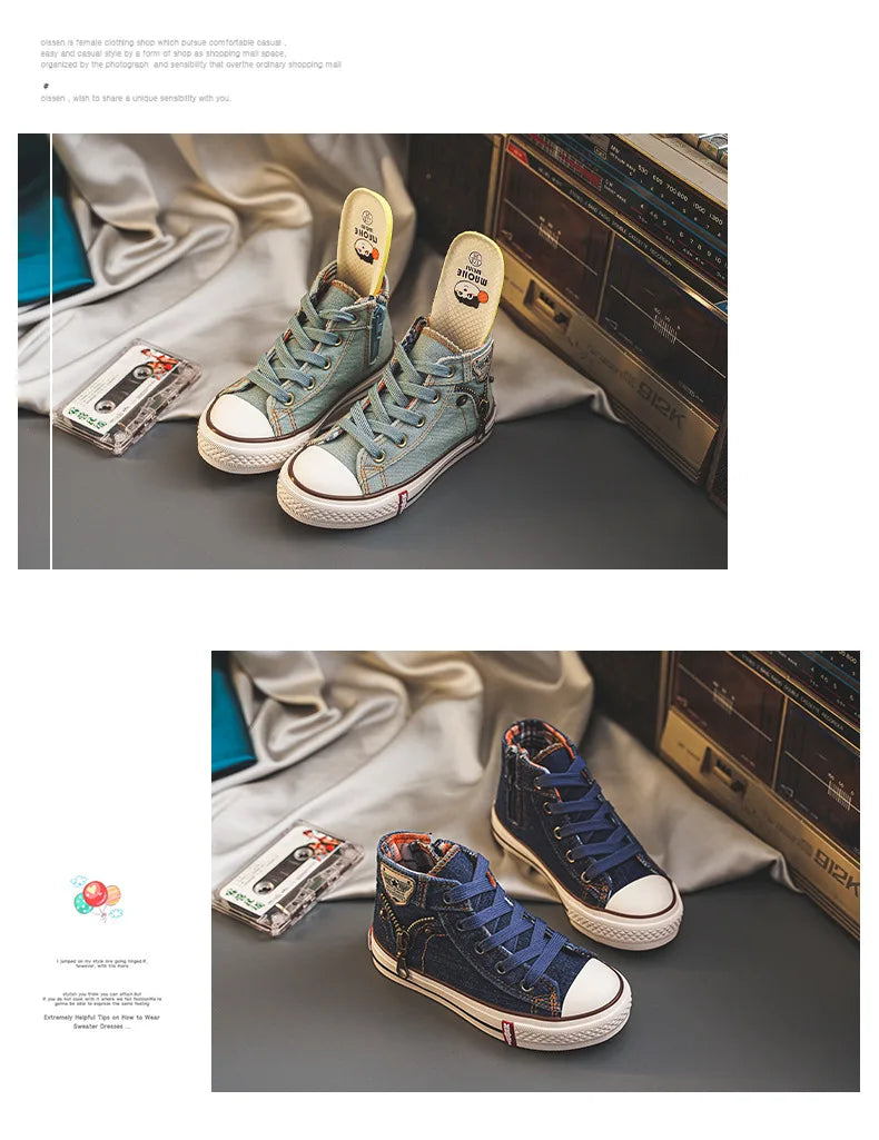 Kids’ Retro High-Top Canvas Shoes – Soft, Non-Skid Casual